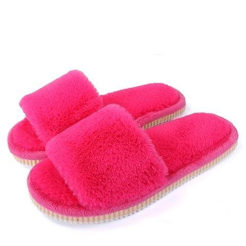 Womens furry slippers winter warm house shoes