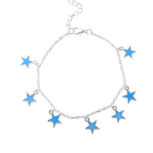Women luminous blue pentagonal star tassel ankle chain