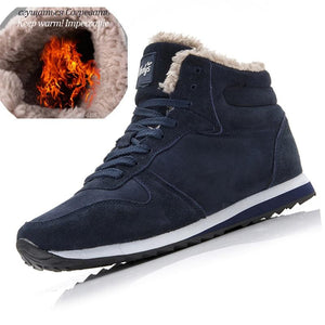 Mens fur lining winter shoes non slip lace-up ankle boots