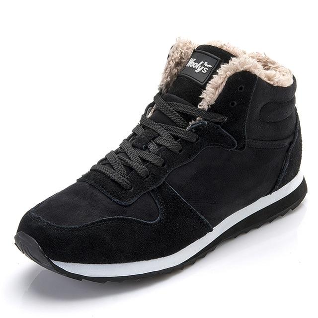 Mens fur lining winter shoes non slip lace-up ankle boots