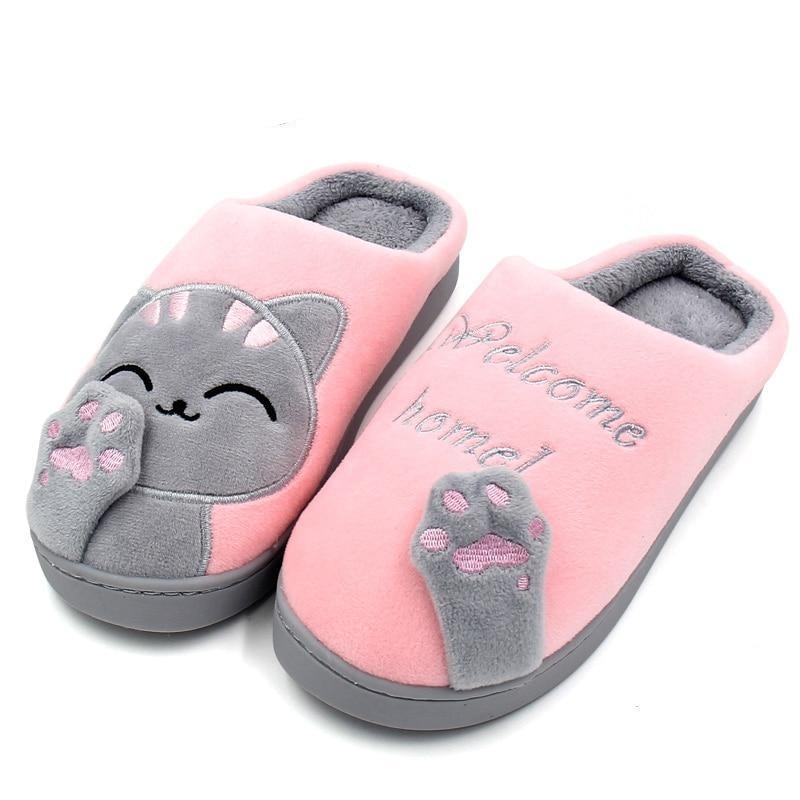 Winter warm plush slippers cute cat animal slippers house bedroom couple slippers