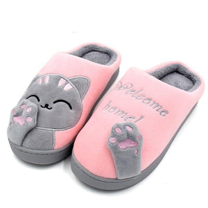Winter warm plush slippers cute cat animal slippers house bedroom couple slippers