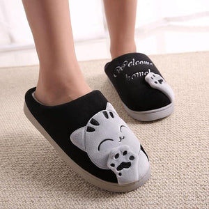 Winter warm plush slippers cute cat animal slippers house bedroom couple slippers