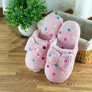 Furry plush house slippers for winter bowknot cute confetti slippers closed toe