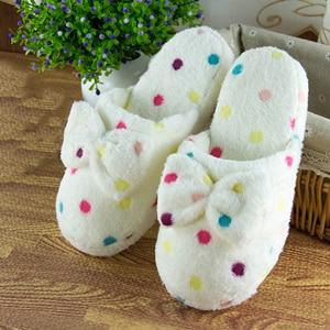 Furry plush house slippers for winter bowknot cute confetti slippers closed toe