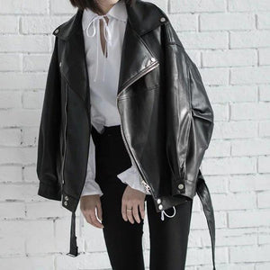 Women‘s turn down collar zipper biker jacket fashion chunky jacket coat