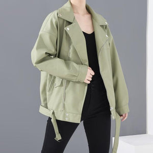 Women‘s turn down collar zipper biker jacket fashion chunky jacket coat