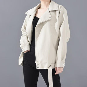 Women‘s turn down collar zipper biker jacket fashion chunky jacket coat