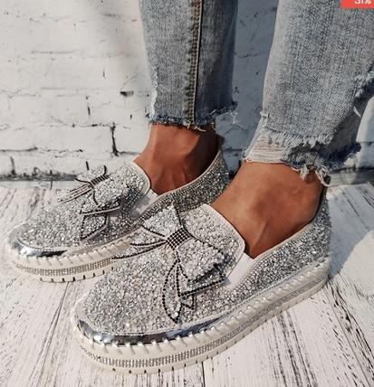 Women's fashion glitter slip on sneakers rhinestone shiny crystal platform sneakers