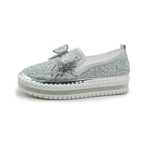 Women's fashion glitter slip on sneakers rhinestone shiny crystal platform sneakers