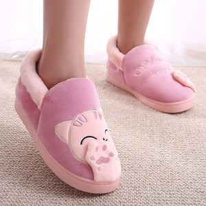 Cute cat slippers push warm winter house shoes