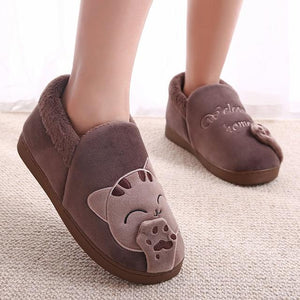 Cute cat slippers push warm winter house shoes