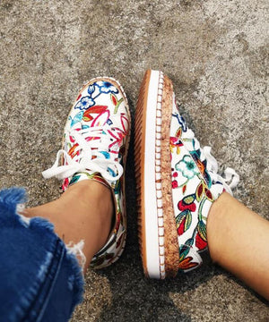 Women's fashion floral print sneakers summer platform sneakers casual shoes