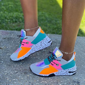 Women's patchwork colorful sneakers breathable running shoes