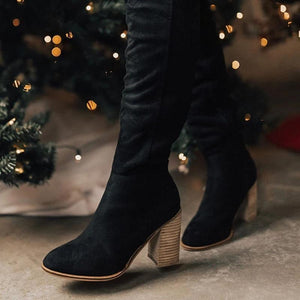 Women's knee high zipper boots chunky heel round toe fall/winter boots