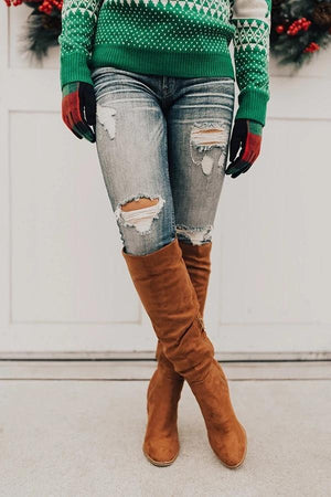 Women's knee high zipper boots chunky heel round toe fall/winter boots