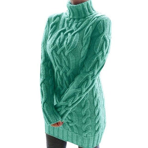 Women's cable knit turtleneck sweater dress sexy twist long sleeve knitted pullovers