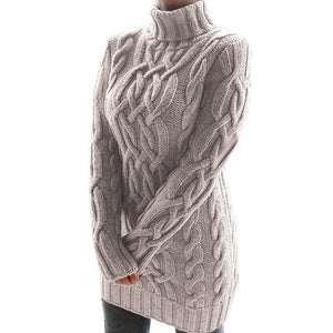 Women's cable knit turtleneck sweater dress sexy twist long sleeve knitted pullovers