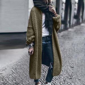 Women's solid chunky knitted cardigan oversized maxi cardigan sweater