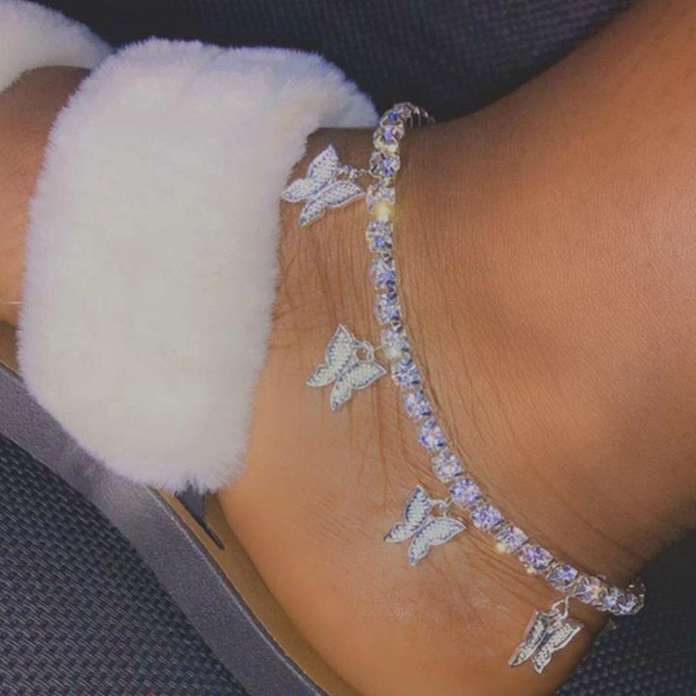 Women summer beach rhinestone butterfly anklets