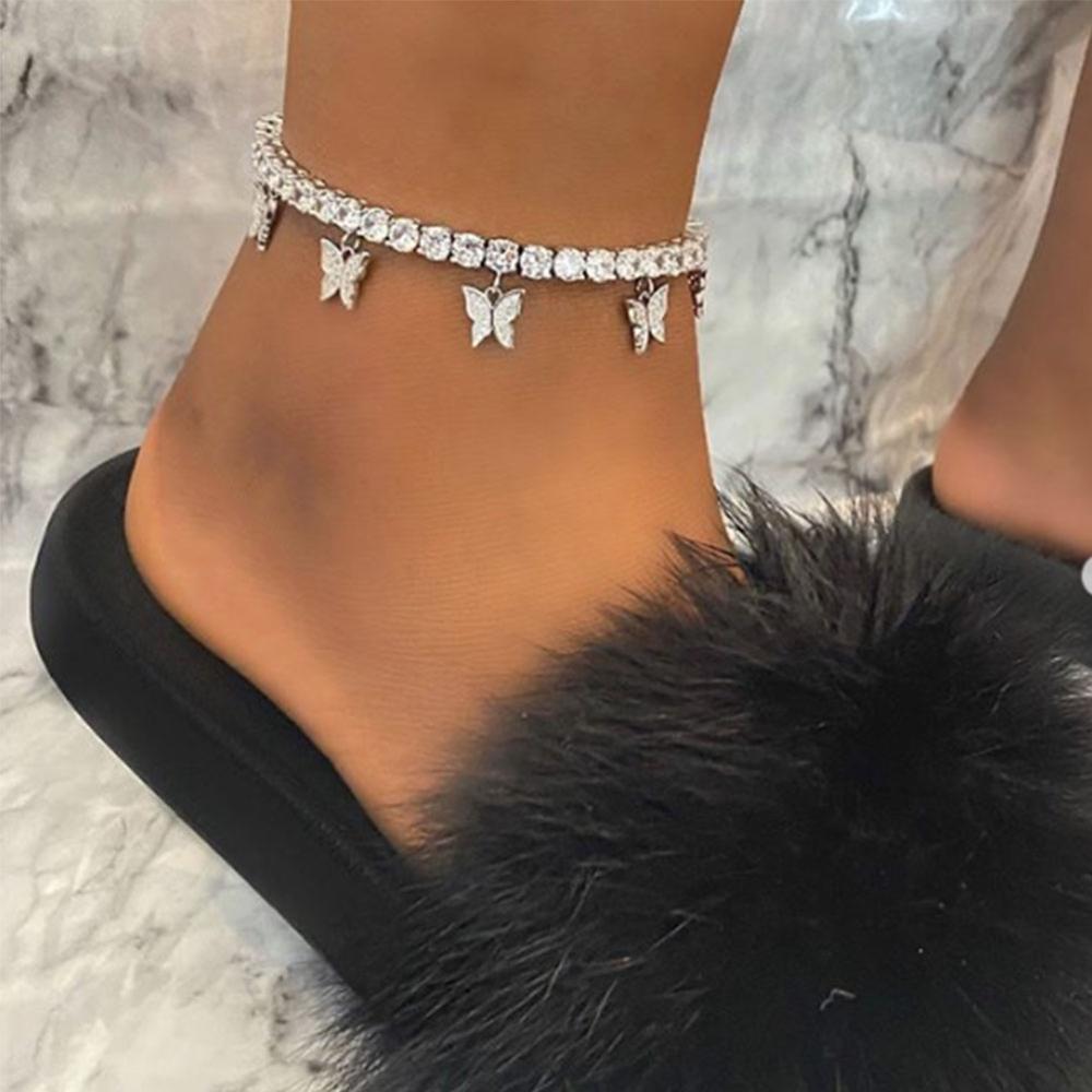 Women summer beach rhinestone butterfly anklets