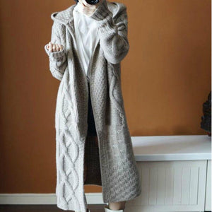 Women's cable knit hooded chunky cardigan open front long cardigan sweater