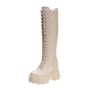 Women's knee high thick platform zipper combat boots for fall/winter