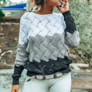 Women's color striped knitted sweater crewneck pullover sweater