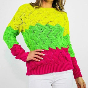 Women's color striped knitted sweater crewneck pullover sweater