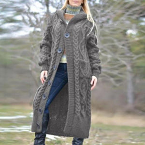 Women's long cable knit hooded cardigan duster cardigan coat