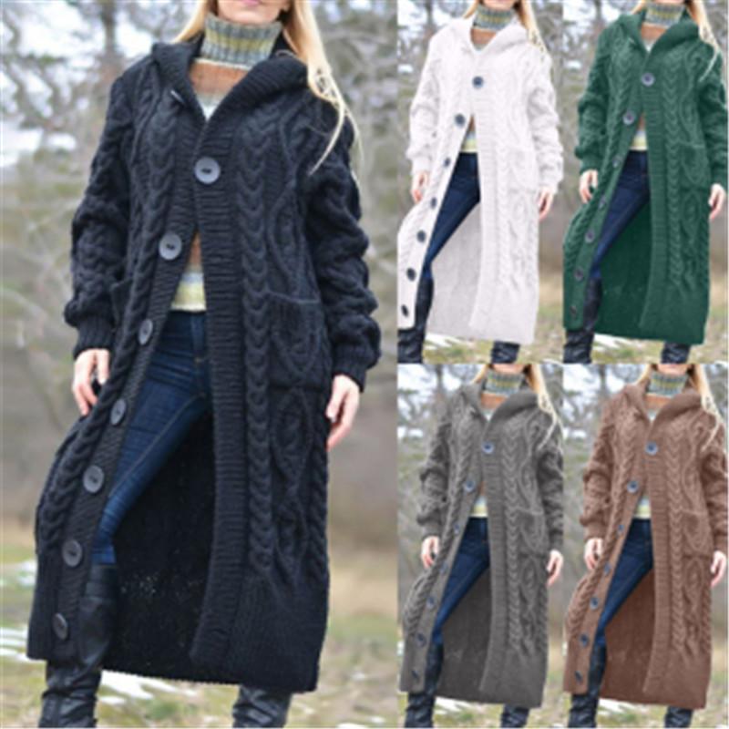 Women's long cable knit hooded cardigan duster cardigan coat
