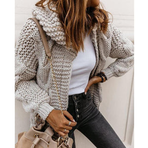 Women's hooded knitted cardigan sweater open front solid cardigan