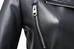 Women's black biker jacket coat turn down collar short jacket with belt