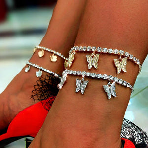 Women summer beach rhinestone butterfly anklets