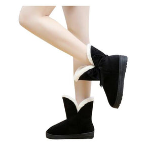Cute Bowknot Fur Snow Boots for Women Winter Warm Flats - GetComfyShoes