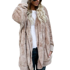 Hooded  Faux Fur Teddy Bear Coat - GetComfyShoes