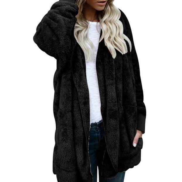 Hooded  Faux Fur Teddy Bear Coat - GetComfyShoes