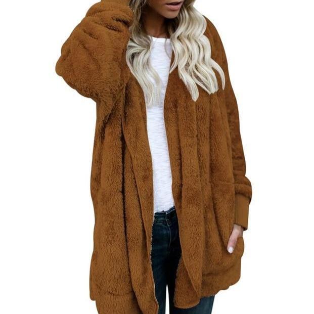 Hooded  Faux Fur Teddy Bear Coat - GetComfyShoes