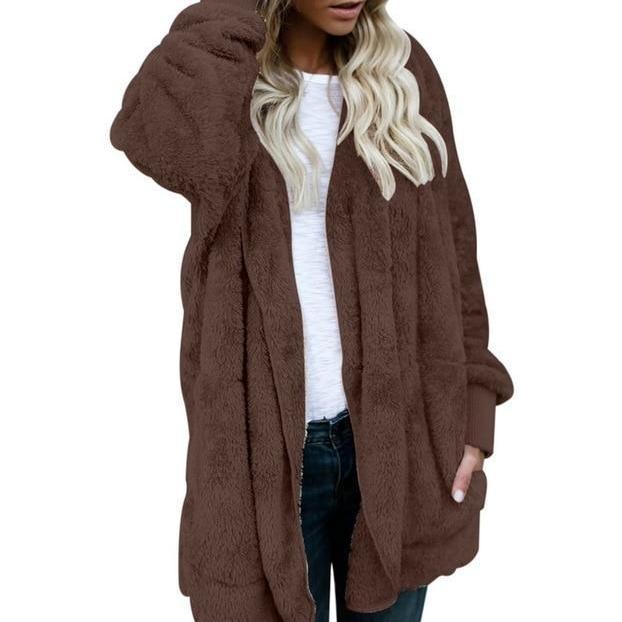 Hooded  Faux Fur Teddy Bear Coat - GetComfyShoes