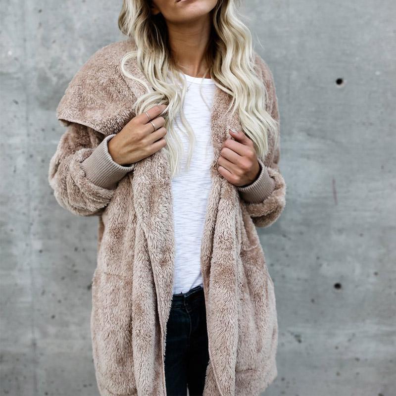 Hooded  Faux Fur Teddy Bear Coat - GetComfyShoes