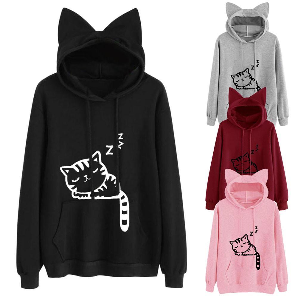 Women Cat Print Hoodie - GetComfyShoes