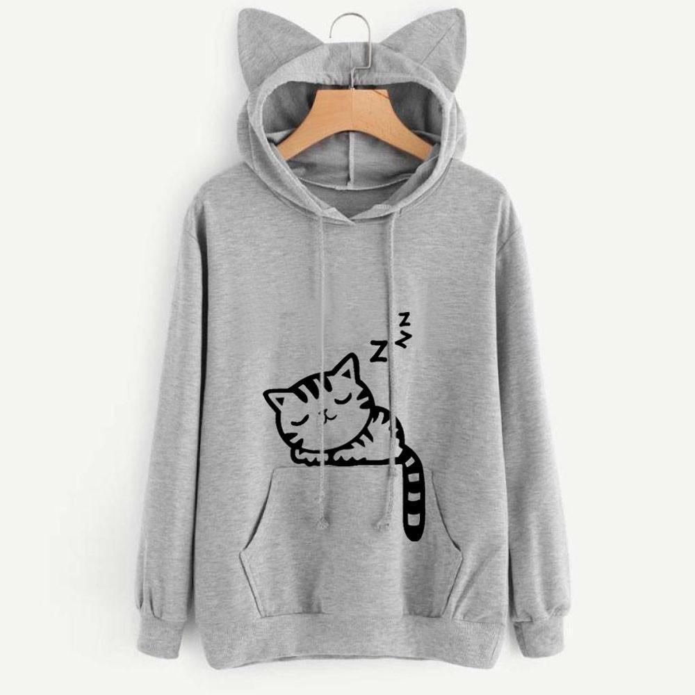 Women Cat Print Hoodie - GetComfyShoes