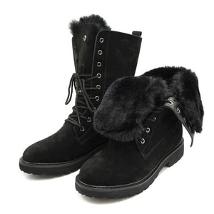 Genuine Leather Fur Lace-up Martin Boots - GetComfyShoes