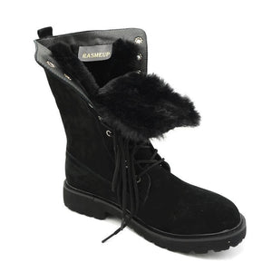 Genuine Leather Fur Lace-up Martin Boots - GetComfyShoes