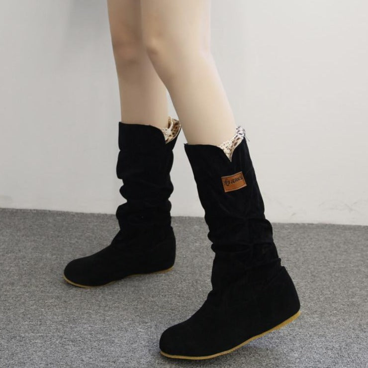 Mid Calf Boots for Women Flat Heel Winter Warm Shoes - GetComfyShoes