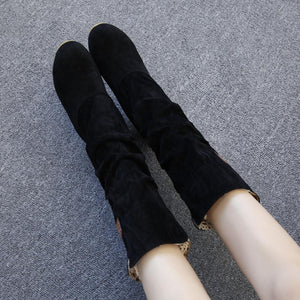 Mid Calf Boots for Women Flat Heel Winter Warm Shoes - GetComfyShoes