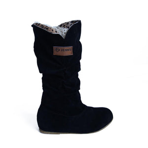 Mid Calf Boots for Women Flat Heel Winter Warm Shoes - GetComfyShoes