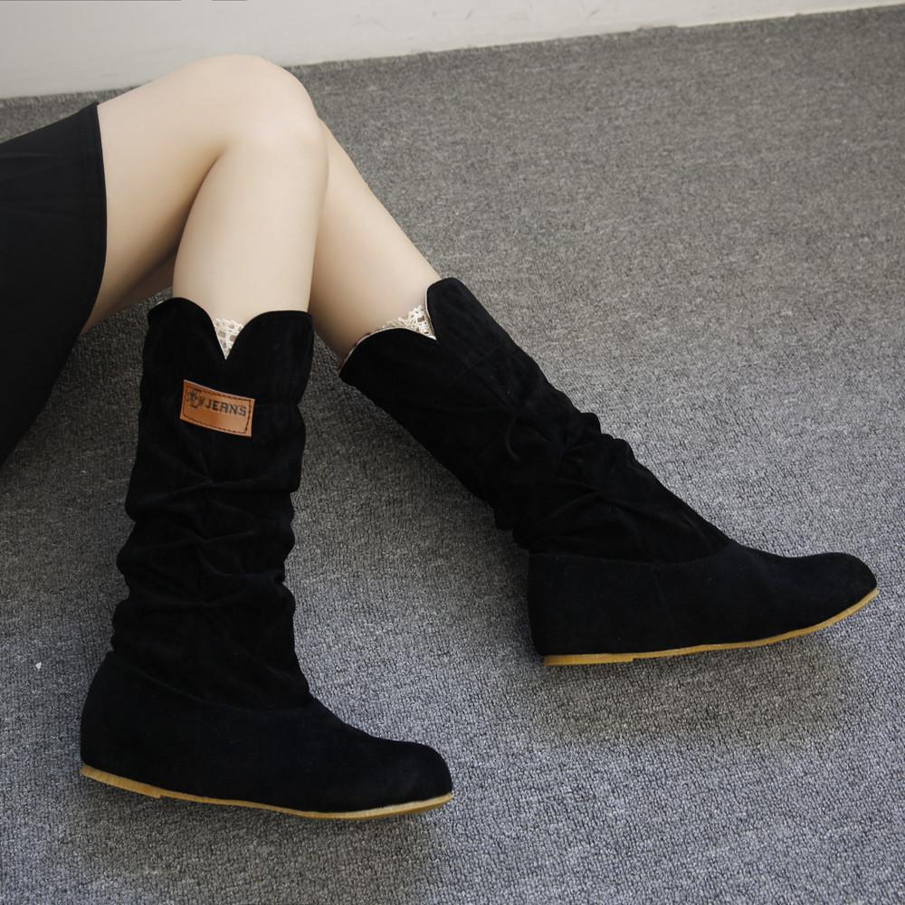 Mid Calf Boots for Women Flat Heel Winter Warm Shoes - GetComfyShoes