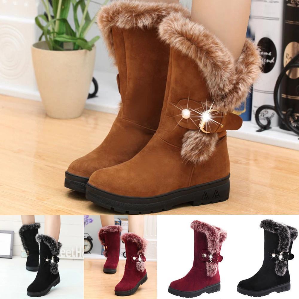 Warm Fur Boots for Women Slip-On Soft Snow Boots - GetComfyShoes