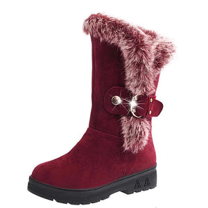 Warm Fur Boots for Women Slip-On Soft Snow Boots - GetComfyShoes